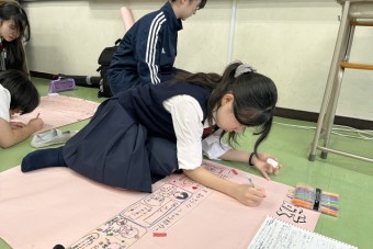 文化祭準備　Aブロック（中1赤・中2黄）